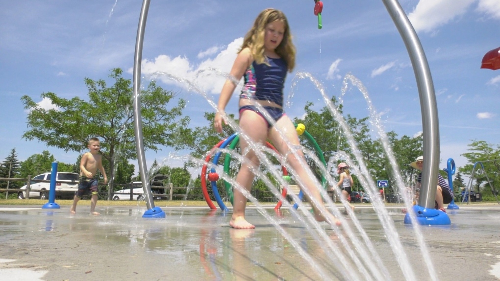 Kids cool off at a local splash pad in Ottawa on July 7, 2021, when the humidex hit a high of 40. (Dave Charbonneau / CTV News Ottawa)