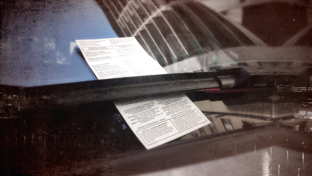A parking ticket is seen on the windshield of a car in Ottawa, Ont. (CTV News Ottawa)
