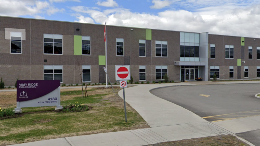 Ottawa's public school board is looking to send Grade 7 and 8 students at Vimy Ridge Public School in Findlay Creek to another school 10 kilometres away due to overcrowding. (Google Street View)