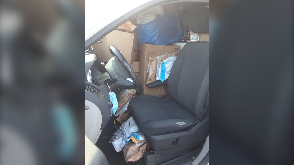 OPP pulled over a delivery driver near Embrun whose car was so full of packages they couldn't properly see out. (Russell OPP)