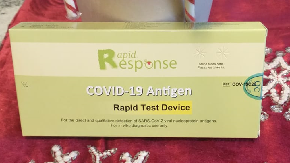 A COVID-19 Antigen Rapid Test being handed out at LCBO stores in London, Ont. is seen Friday, Dec. 17, 2021. (Danny Tomasi / CTV News)