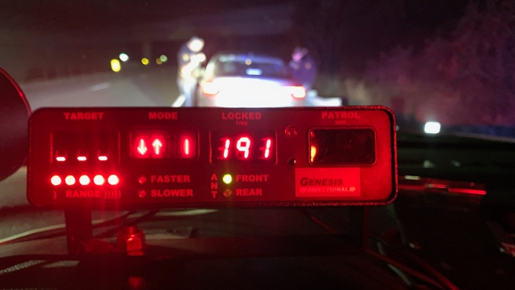 OPP say a driver was clocked at 191 km/h on Highway 416, south of Ottawa, on Saturday, Dec. 4, 2021. (OPP East Region/Twitter)