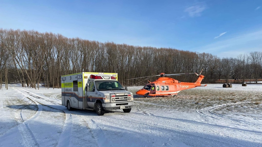 An Ornge air ambulance transported a man to the Ottawa Hospital after a snowmobile incident in Ottawa's west end on Sunday. (Photo courtesy: Ottawa Paramedic Service)