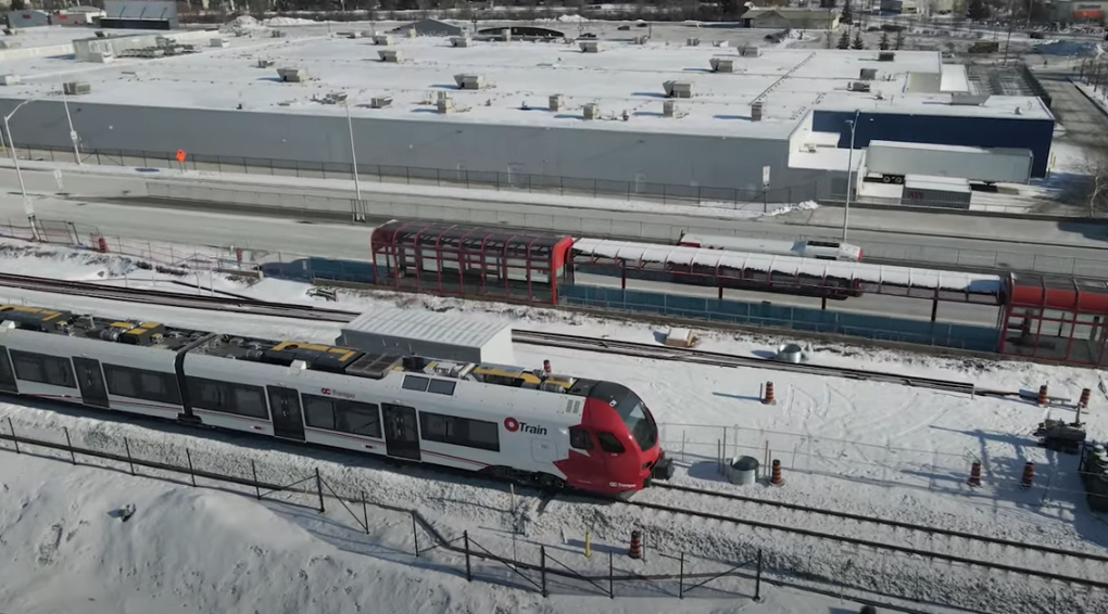 Ottawa's new LRT Stadler FLIRT Trains on the Trillium Line on Jan. 15. (Photo courtesy: YouTube/OC Transpo)