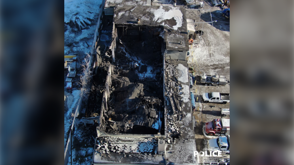 Ottawa police issued a drone photo of Eastway Tank on Merivale Road following Thursday's explosion and fire. (Photo courtesy: Ottawa Police Service) 