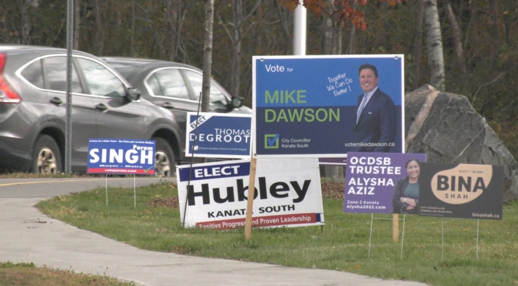 Ottawa police have received at least 14 reports of damaged or stolen election signs during the election. (Colton Praill / CTV Ottawa)