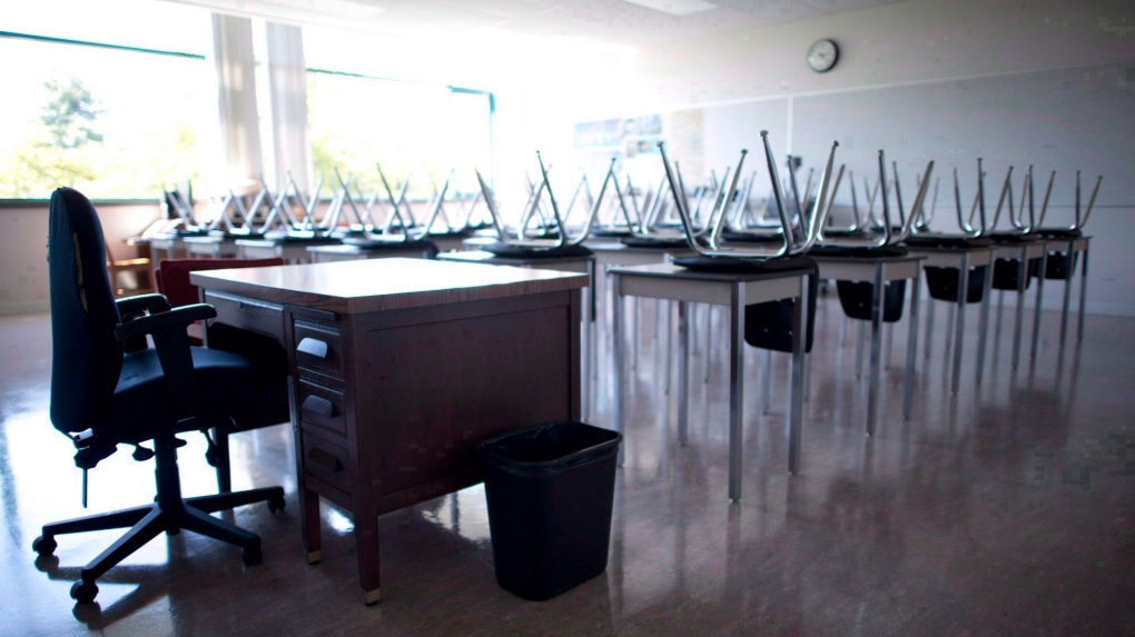 An empty classroom is shown in Vancouver on Sept. 5, 2014. There are no contract negotiations scheduled to head off possible strikes by tens of thousands of Ontario teachers this fall, and the government admits talks are at an impasse. THE CANADIAN PRESS/Jonathan Hayward