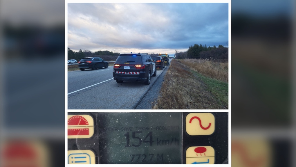 OPP say a driver was charged with stunt driving after being clocked at 154 km/h on Highway 416 in Ottawa. (OPP/Twitter)