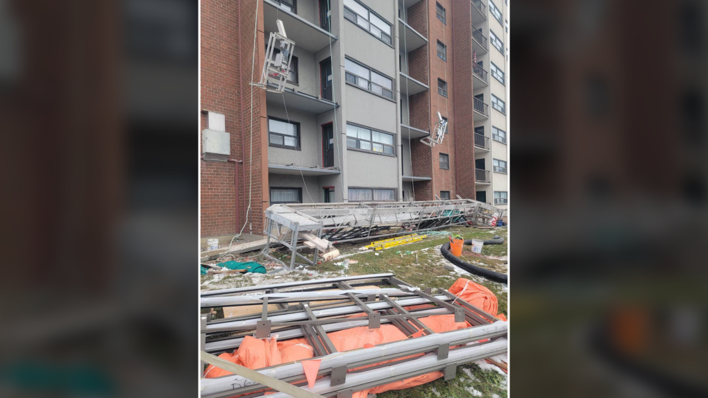 Ottawa fire says a swing stage collapsed at an apartment building on Southvale Crescent on Tuesday. (Ottawa Fire Service/Twitter)