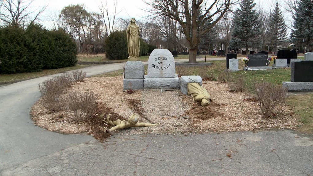 Gatineau police say monuments were damaged in a cemetery in Hull on Monday. (Chris Black/CTV News Ottawa) 