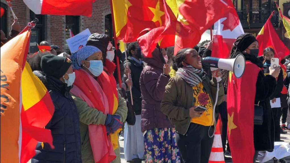 Protesters demonstrate in Ottawa's ByWard Market in support of Tigray fighters in Ethiopia. April 2, 2022. (Jeremie Charron/CTV News Ottawa0