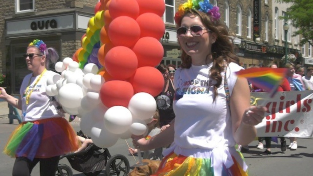 Marchers walk in Brockville's Pride parade on Saturday, June 11, 2022. (Kimberley Johnson/CTV News Ottawa)