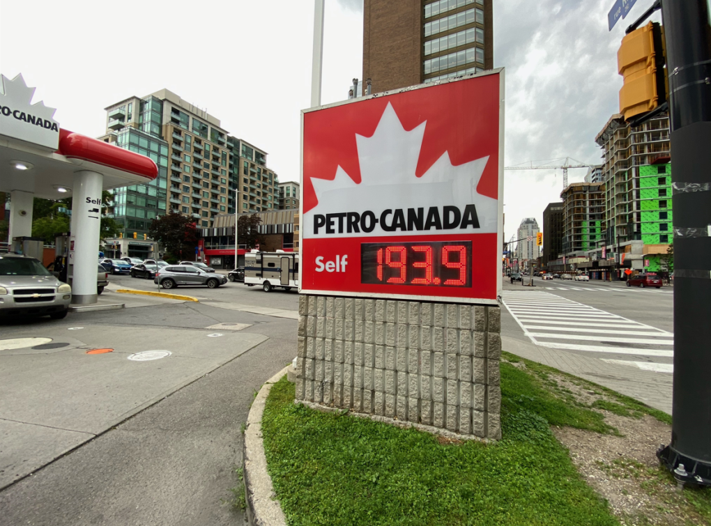 Gas selling for 193.9 cents a litre in Ottawa on Canada Day following an 11 cent decrease in prices. (Leah Larocque/CTV News Ottawa)