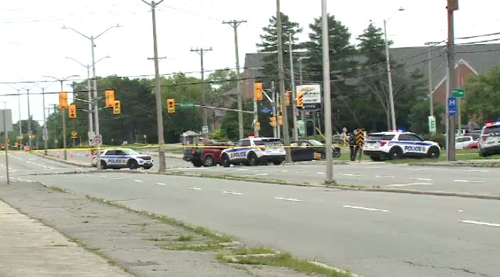 Ottawa police investigate a two-vehicle day crash at the corner of Baseline Road and Merivale Road on Canada Day. (Aaron Reid/CTV News Ottawa)