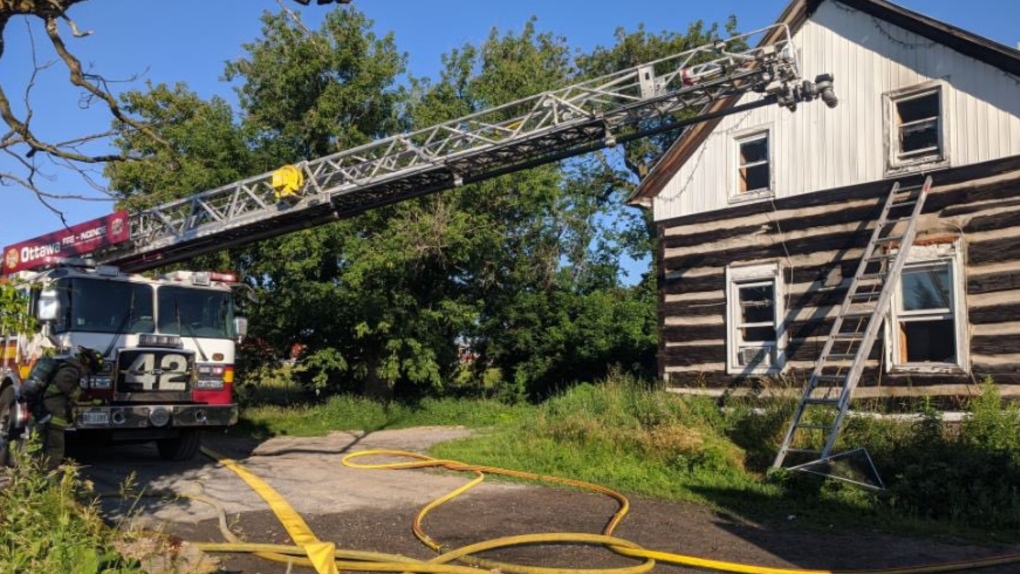 Ottawa firefighters put out a fire at an abandoned home on March Road Saturday, July 2, 2022. (Scott Stilborn/Ottawa Fire Service)
