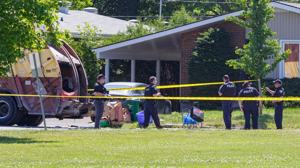 Ottawa police respond to a scene in the area of Joliffe Street and Tupper Avenue, where an elderly woman was hit by a garbage truck. July 4, 2022. (Photo courtesy of Gilles Laframboise)