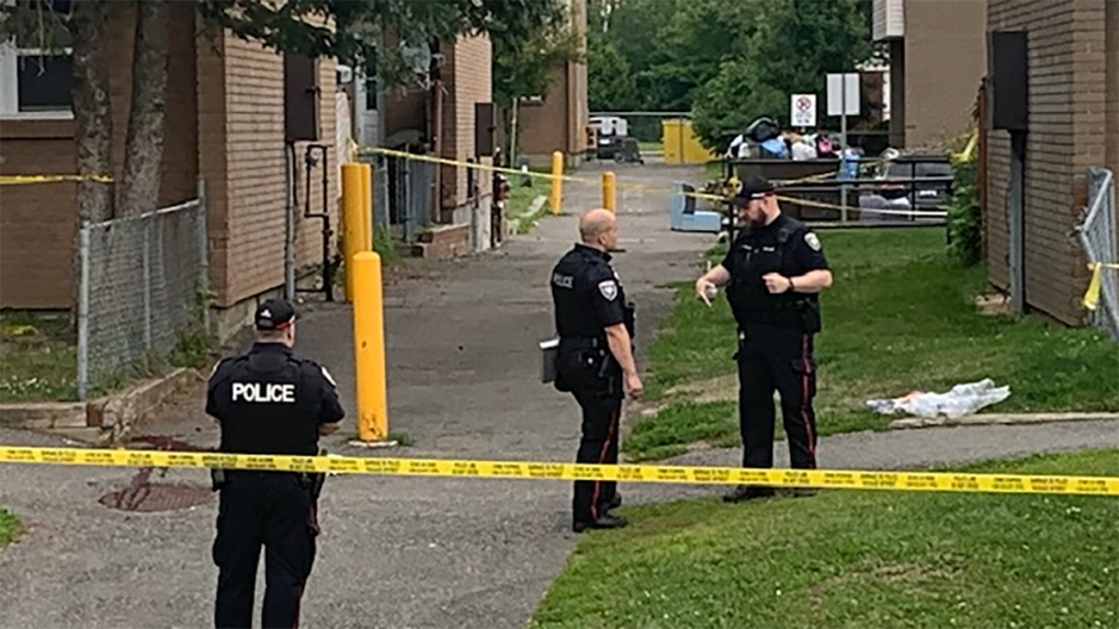 Ottawa police investigate a shooting at Banff Avenue near Ledbury Avenue in the south end where one man was seriously hurt on Tuesday, July 5, 2022. (Chris Black/CTV News Ottawa)