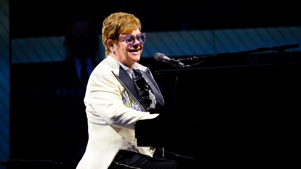 Elton John performs during his "Farewell Yellow Brick Road," tour, July 15, 2022, at Citizens Bank Park in Philadelphia. (AP Photo/Matt Rourke)