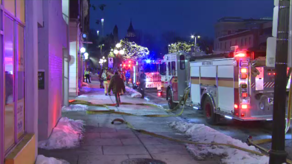 Crews on the scene of a fire on York Street in the ByWard Market on Wednesday, Jan. 25, 2023. (CTV Morning Live)