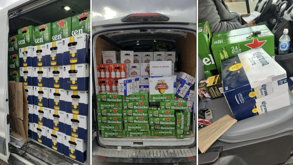 Ontario Provincial Police say officers discovered 326 cases of beer in a van during a traffic stop on Hwy. 401 in eastern Ontario on Wednesday. (Ontario Provincial Police/release)