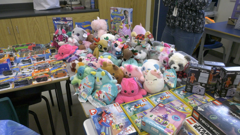 A sample of the collection of gifts gathered by students at Académie Catholique Notre-Dame. (Dylan Dyson/CTV News Ottawa)