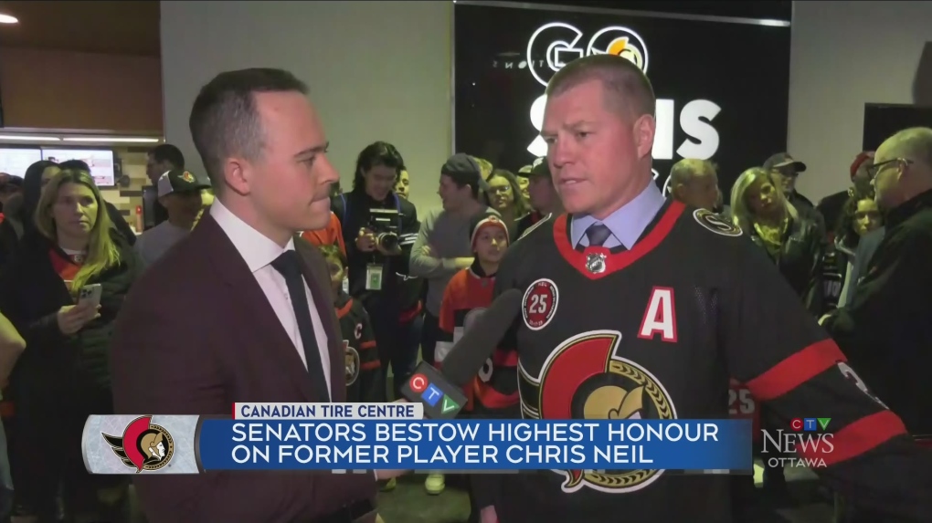Chris Neil expresses tears of joy as Senators raise his number 25 to the  rafters