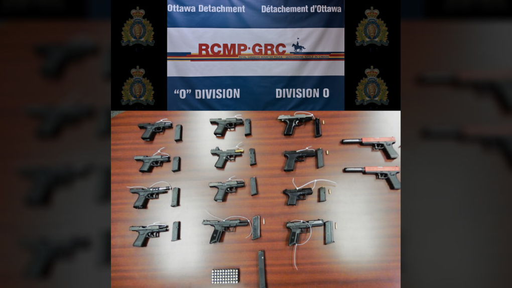 The RCMP says 12 illegal handguns were seized from an Ottawa home during an investigation in February 2022. (RCMP/release)