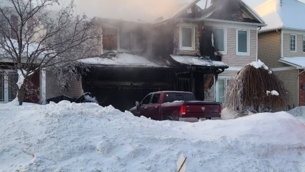 Ottawa firefighters responded to a fire at a home on Kittiwake Drive in Stittsville Feb. 4, 2023. The family escaped barefoot and was treated for frostbite at the scene. (Courtesy: Ottawa Fire Services)