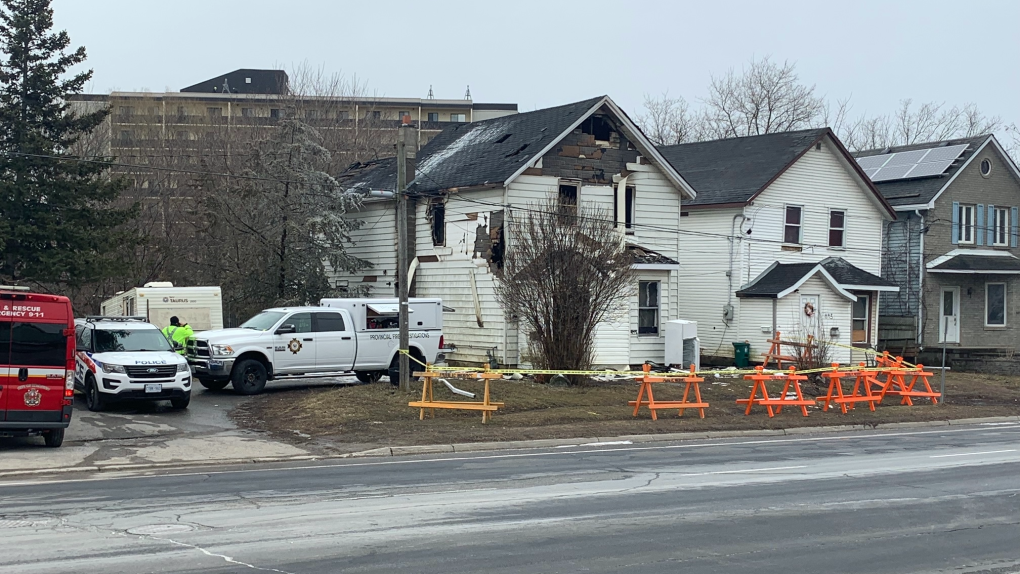 One person is dead after a fire in a home on Montreal Street in Kingston, Ont. on Thursday, Mar. 30 2023. (Kimberley Johnson/CTV News Ottawa)