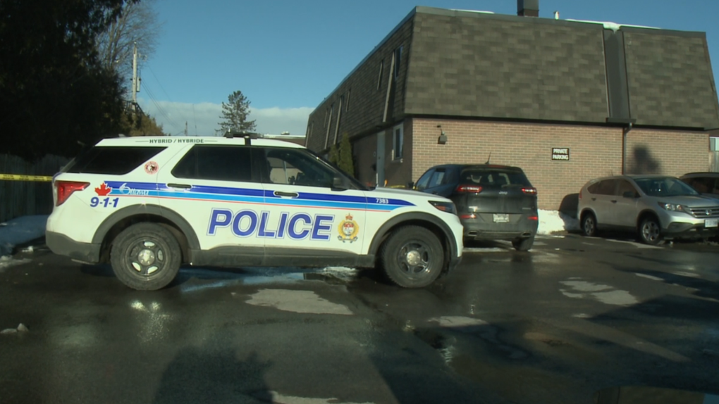 An Ottawa police cruiser and tape at the scene of a shooting on Garden Glen Private in the Meadowlands area. Ontario's Special Investigation Unit claims police and a 28-year-old man exchanged gunfire and the man was hit, suffering serious injuries. March 5, 2023. (Brad Quinn/CTV News Ottawa)