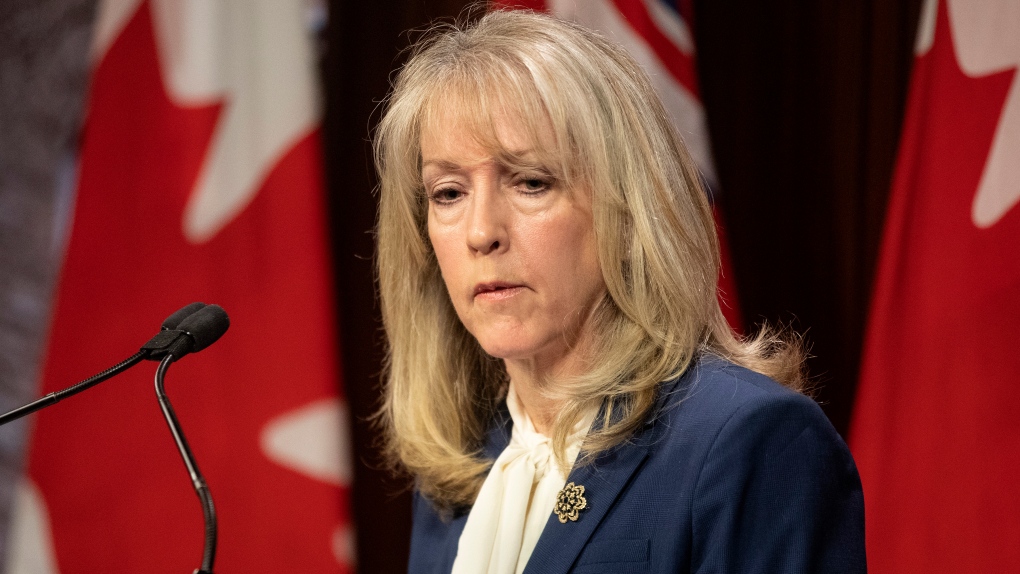 Merrilee Fullerton, Ontario's former minister of long-term care, speaks during a media availability at the Queen's Park in Toronto on Monday May 3, 2021. THE CANADIAN PRESS/Chris Young