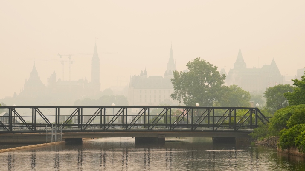 Smoke from wildfires hangs over Parliament Hill in Ottawa on Tuesday, June 6, 2023. THE CANADIAN PRESS/Sean Kilpatrick