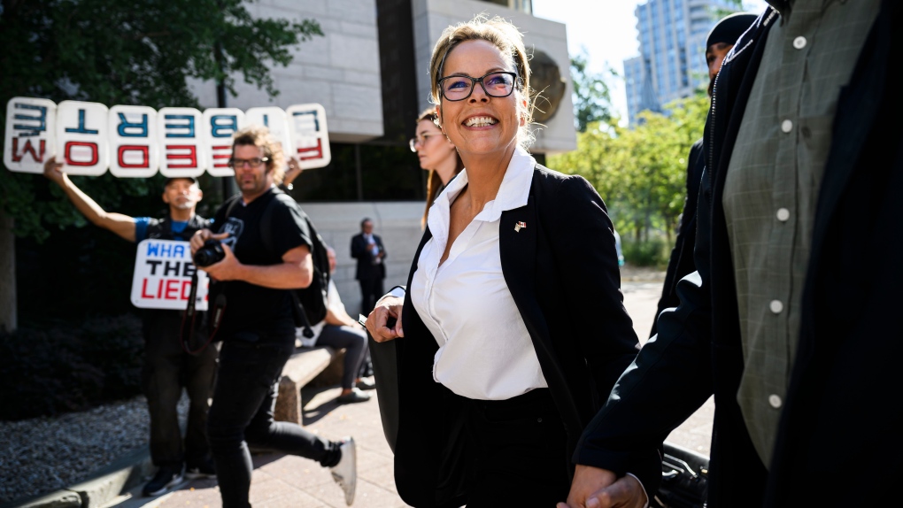 Tamara Lich arrives for her trial at the courthouse in Ottawa, on Monday, Sept. 11, 2023. Lich and fellow Freedom Convoy organizer Chris Barber are charged with mischief, obstructing police, counselling others to commit mischief and intimidation. THE CANADIAN PRESS/Justin Tang