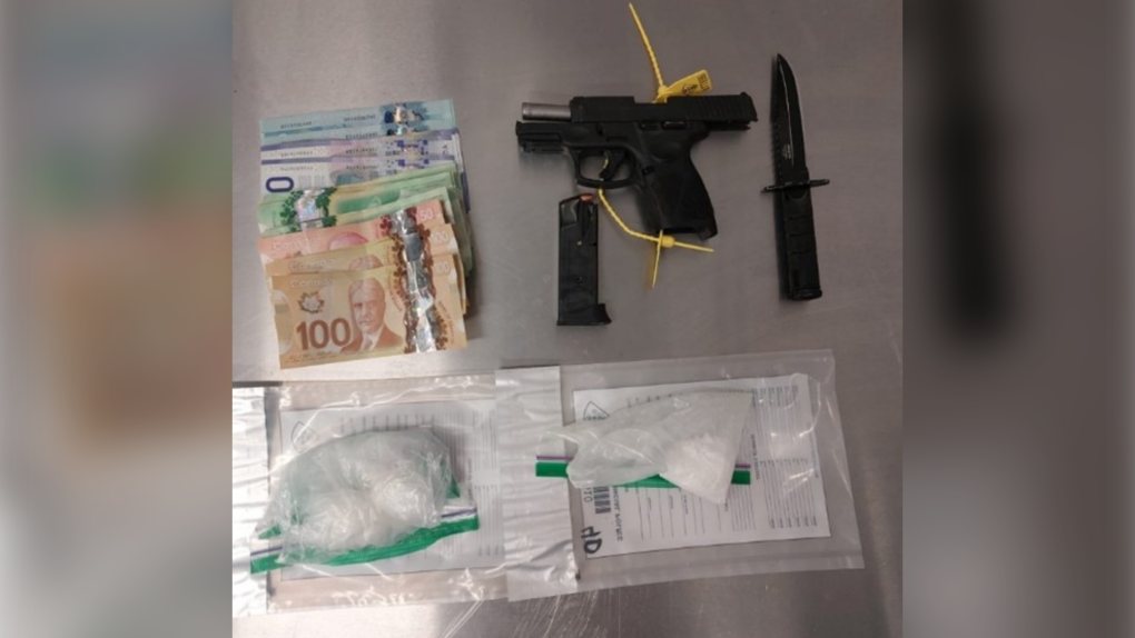 OPP seized several items during a traffic stop in Smiths Falls, Ont. on Sept. 12, 2023. One of the suspects fled into the woods, prompting a brief manhunt. (OPP/handout)