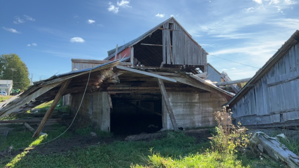 A barn in Elzevir, Ont. was damaged by a tornado on June 26. Western University's Northern Tornadoes Project says five tornadoes touched down in the Tweed, Ont. area on June 26. (Western University's Northern Tornadoes Project/website)