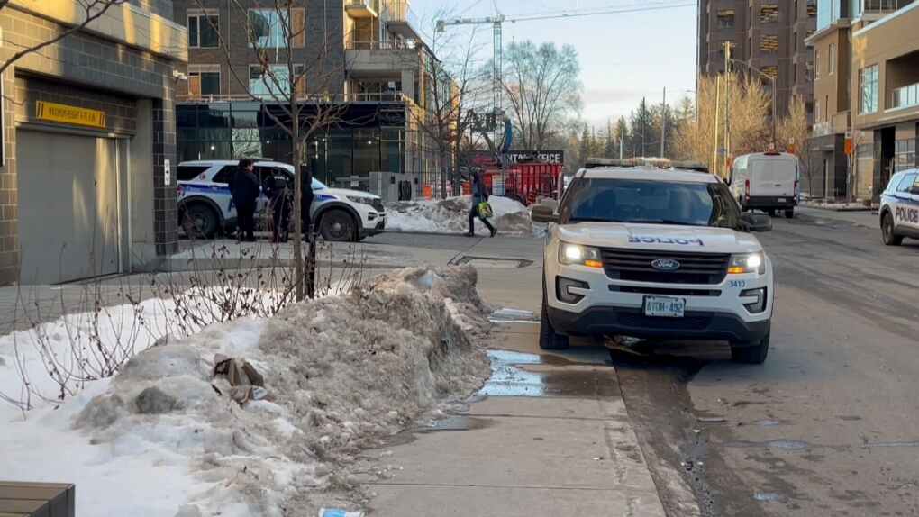 Ottawa police at the scene of a shooting on Champagne Avenue South. Jan. 29, 2024. (Shaun Vardon/CTV News Ottawa)