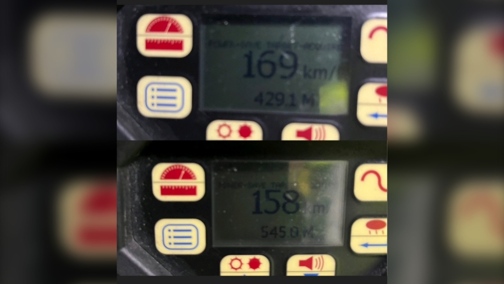 OPP say two drivers were stopped on Highway 417 on Saturday, Feb. 10, 2024, going between 158 and 169 km/h. (OPP/X)