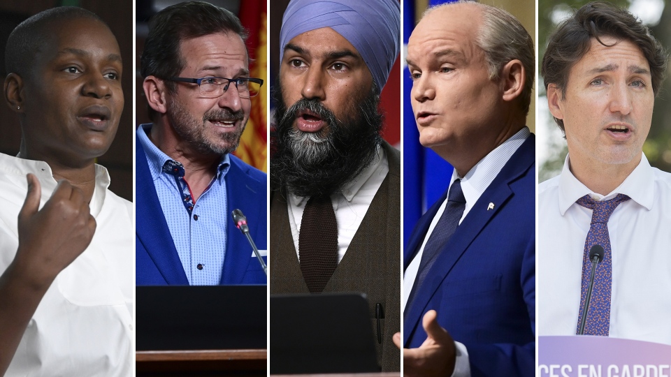 Paul, Blanchet, Singh, O'Toole and Trudeau